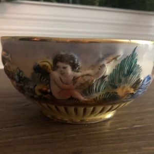 Antique Cherub Bowl, Interior Gold Tortoise Design, Italian, Numbered